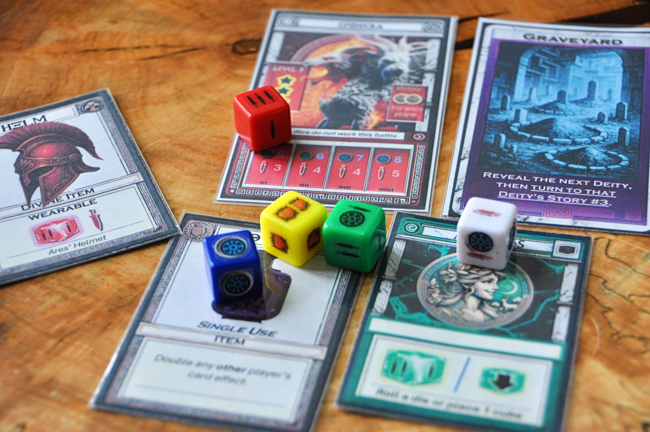 Players rolling custom deity dice